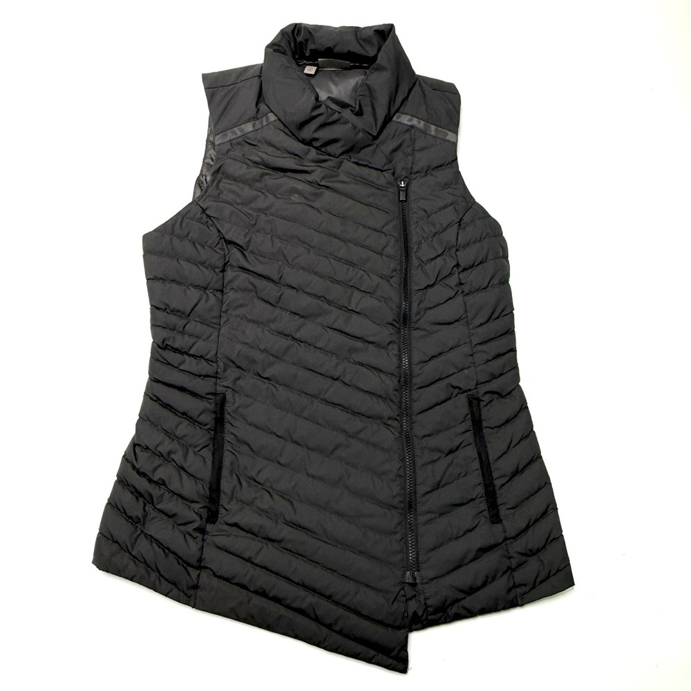 Athleta Puffer Vest So Down Asymmertrical Black Medium Down Feathers Full-Zip